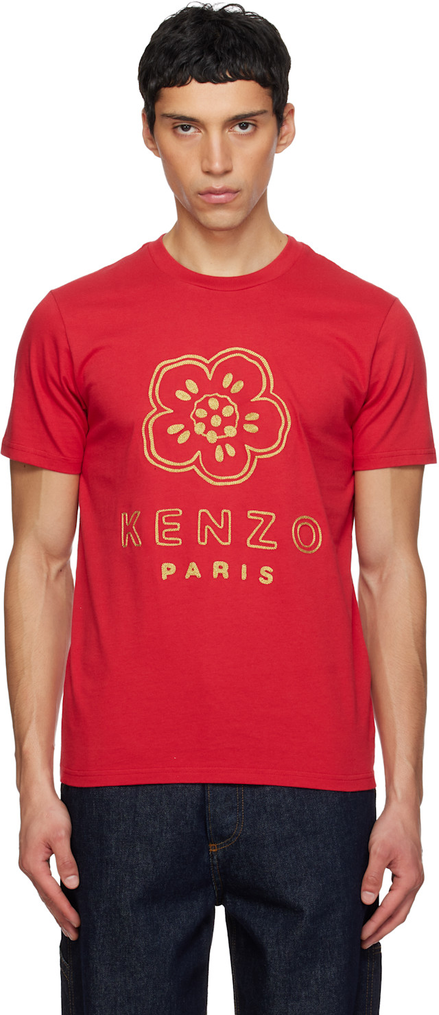 Kenzo: Red Kenzo Paris 'Boke Flower' Embroidered T-shirt | SSENSE