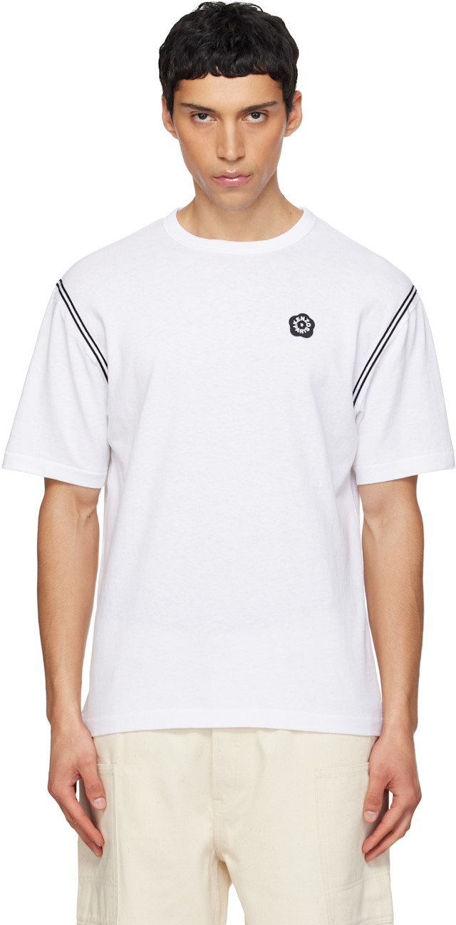 KENZO PARIS フラワーロゴ Tシャツ ホワイト L Kenzo: White Kenzo Paris 'Boke Flower 2.0' Embroidered T-shirt