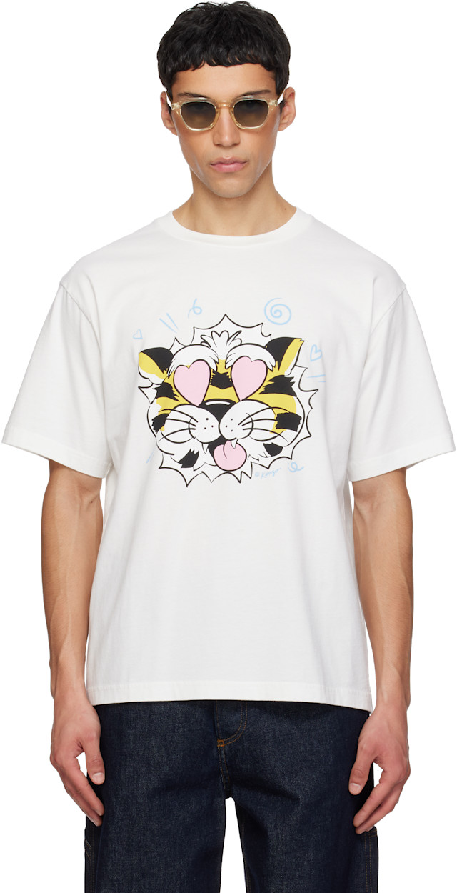 KENZO Paris Tシャツ ホワイト XL Kenzo: White Kenzo Paris 'KENZO Wild Tiger' Oversized T-shirt | SSENSE