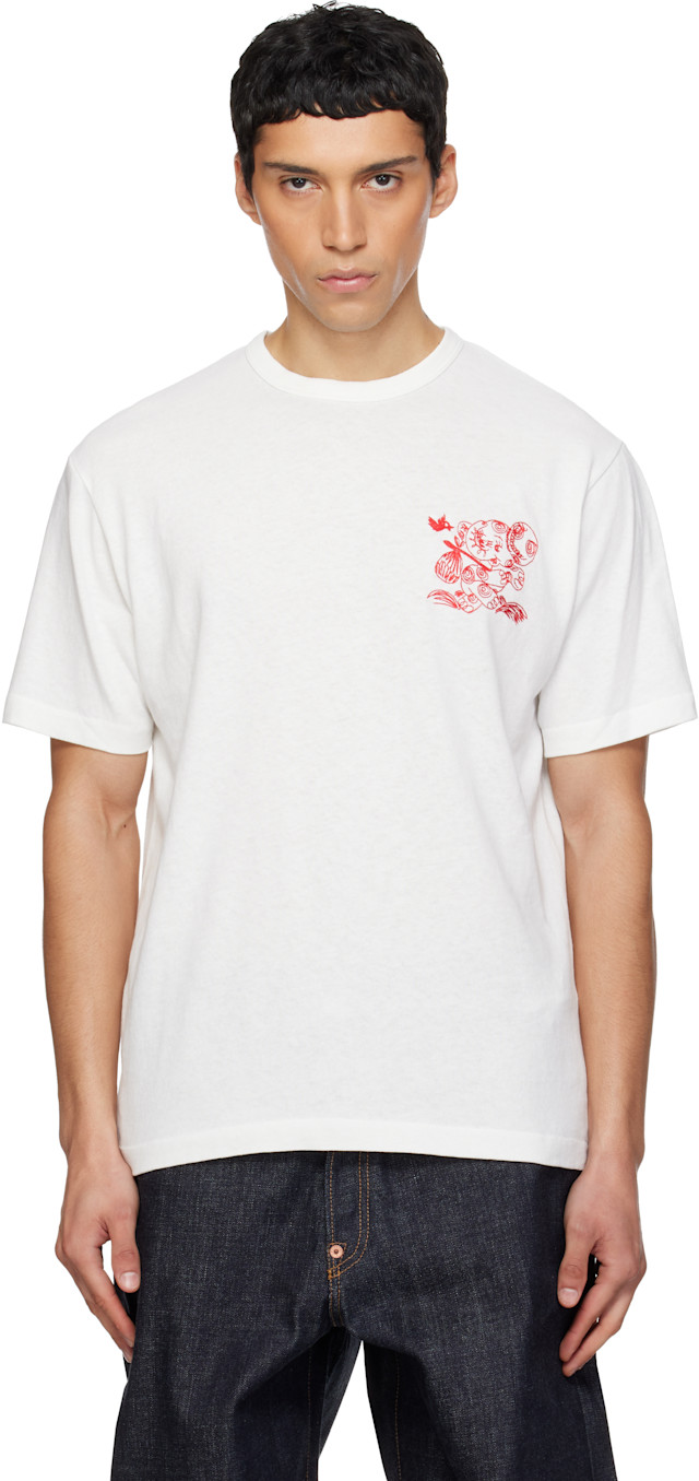 Kenzo: White Kenzo Paris 'KENZO Cartoon' Embroidered Outlined T
