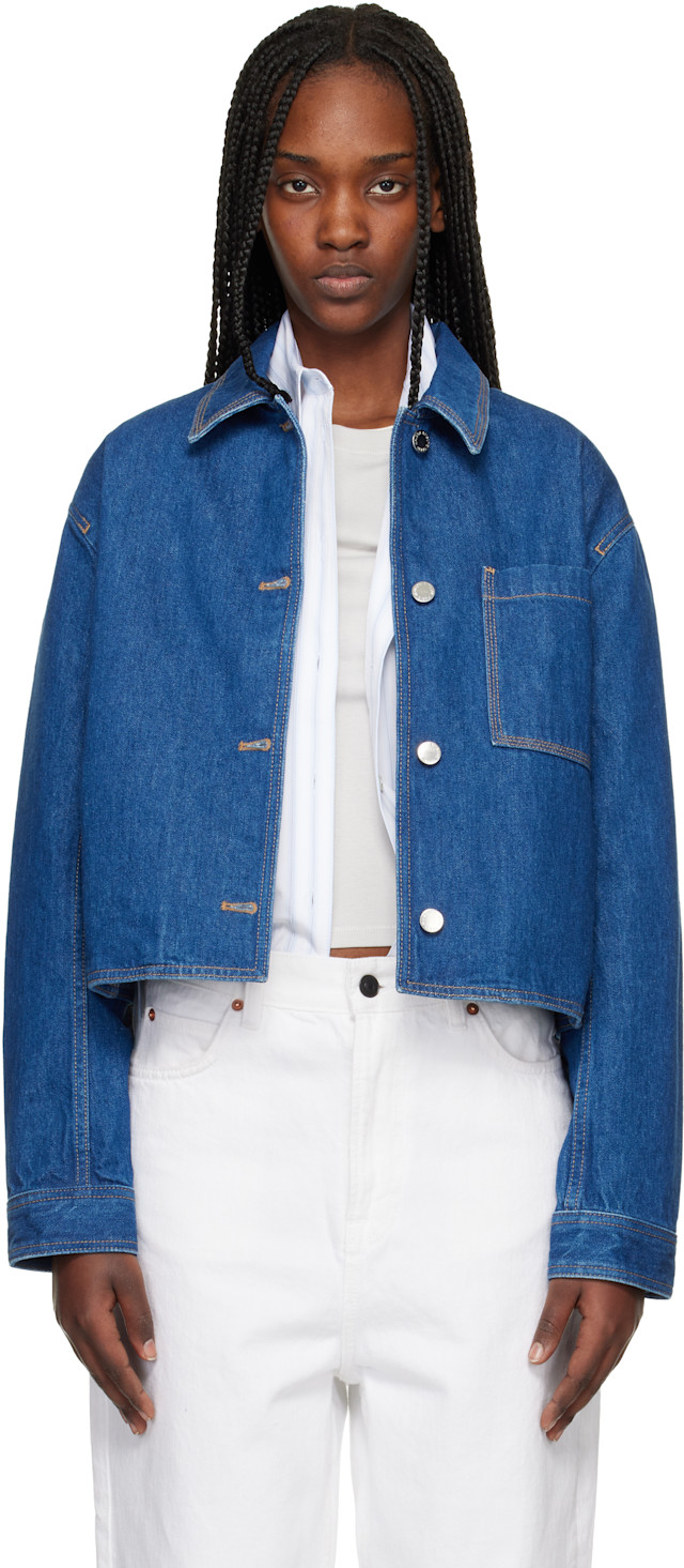 Maison Kitsuné: Blue Cropped Denim Jacket | SSENSE