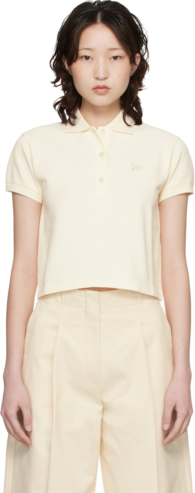 Maison Kitsuné: Off-White Baby Fox Cropped Polo | SSENSE