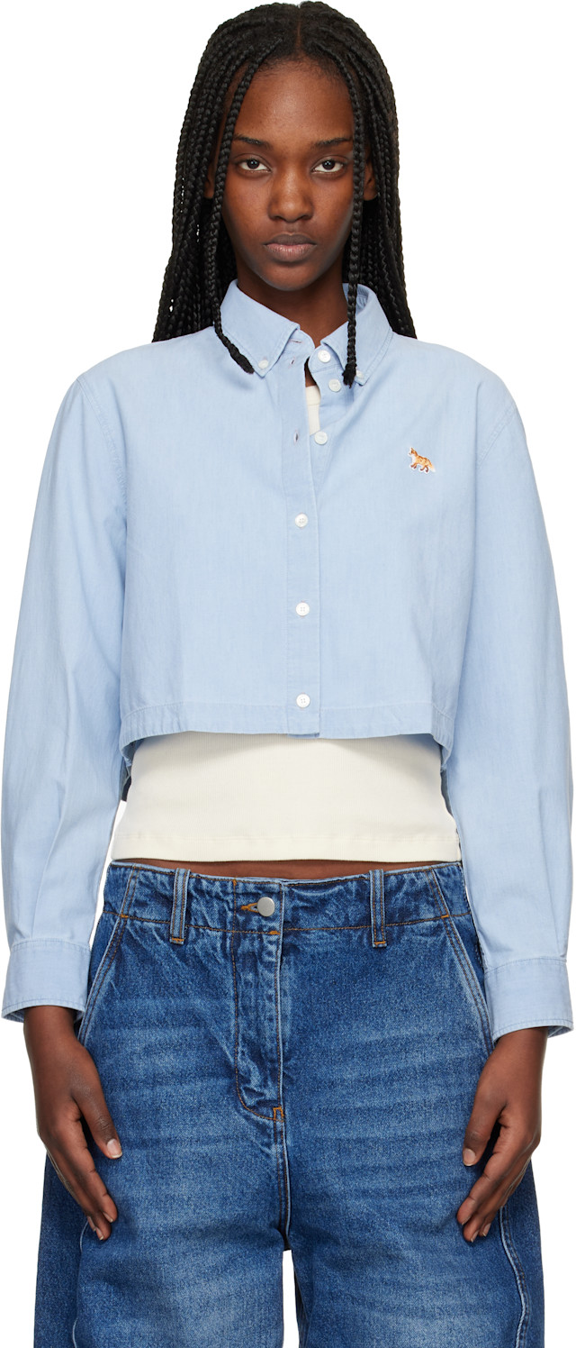 Maison Kitsuné: ブルー ベビーフォックス クロップド シャツ | SSENSE