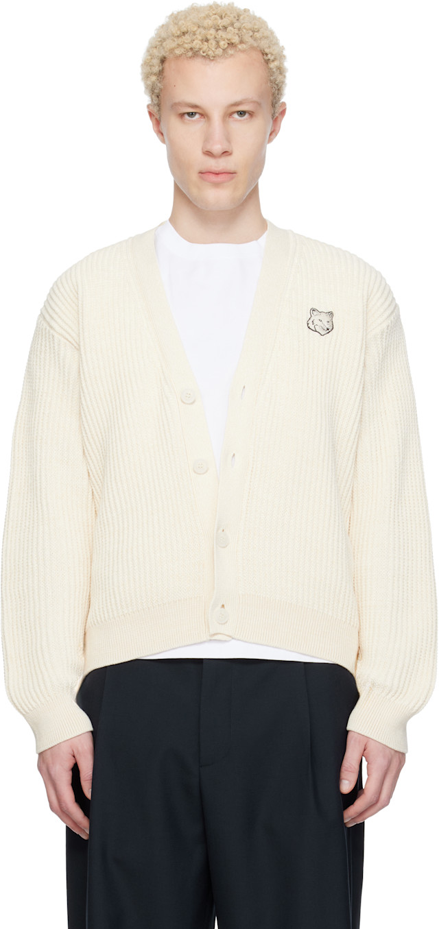 Maison Kitsuné: Off-White Fox Head Cotton Ribbed Cardigan | SSENSE