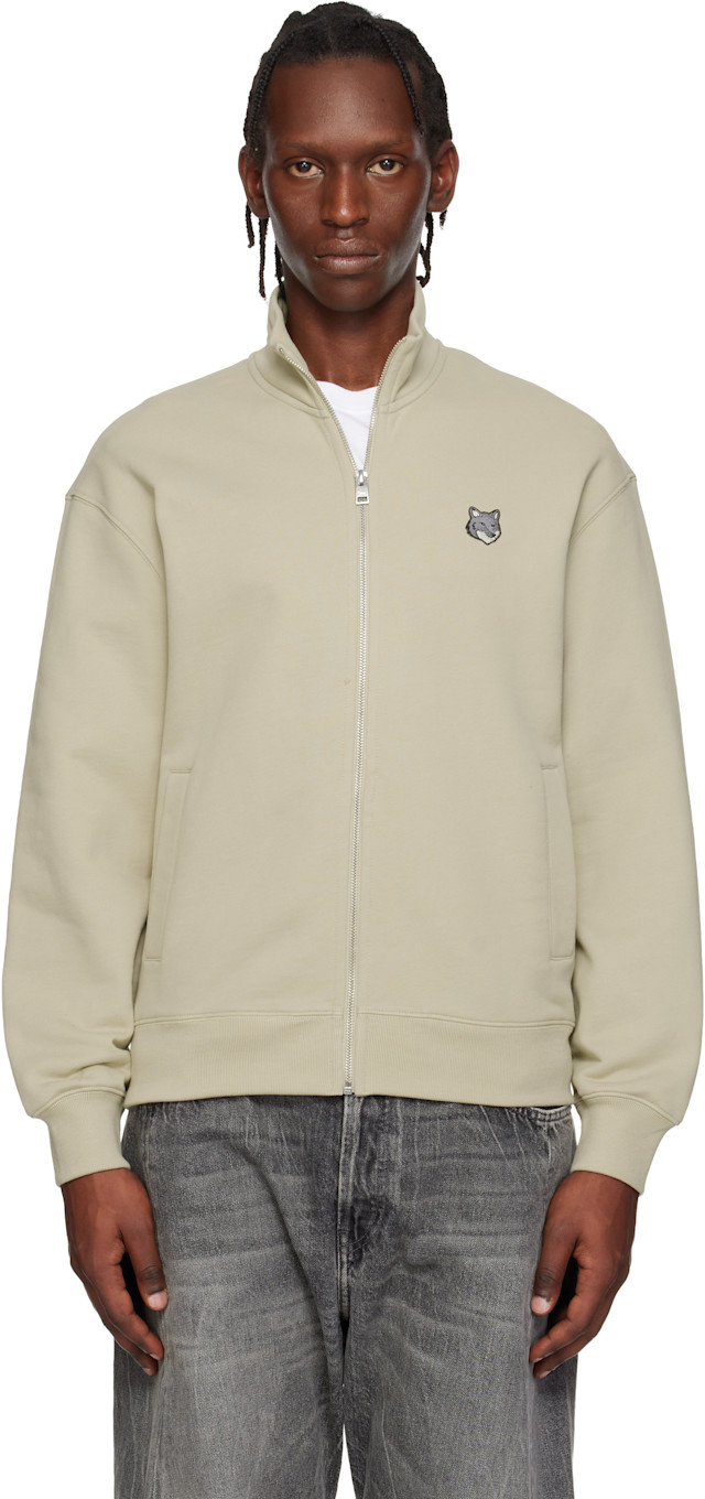 Maison Kitsuné: Beige Fox Head Zipped Comfort Sweatshirt | SSENSE