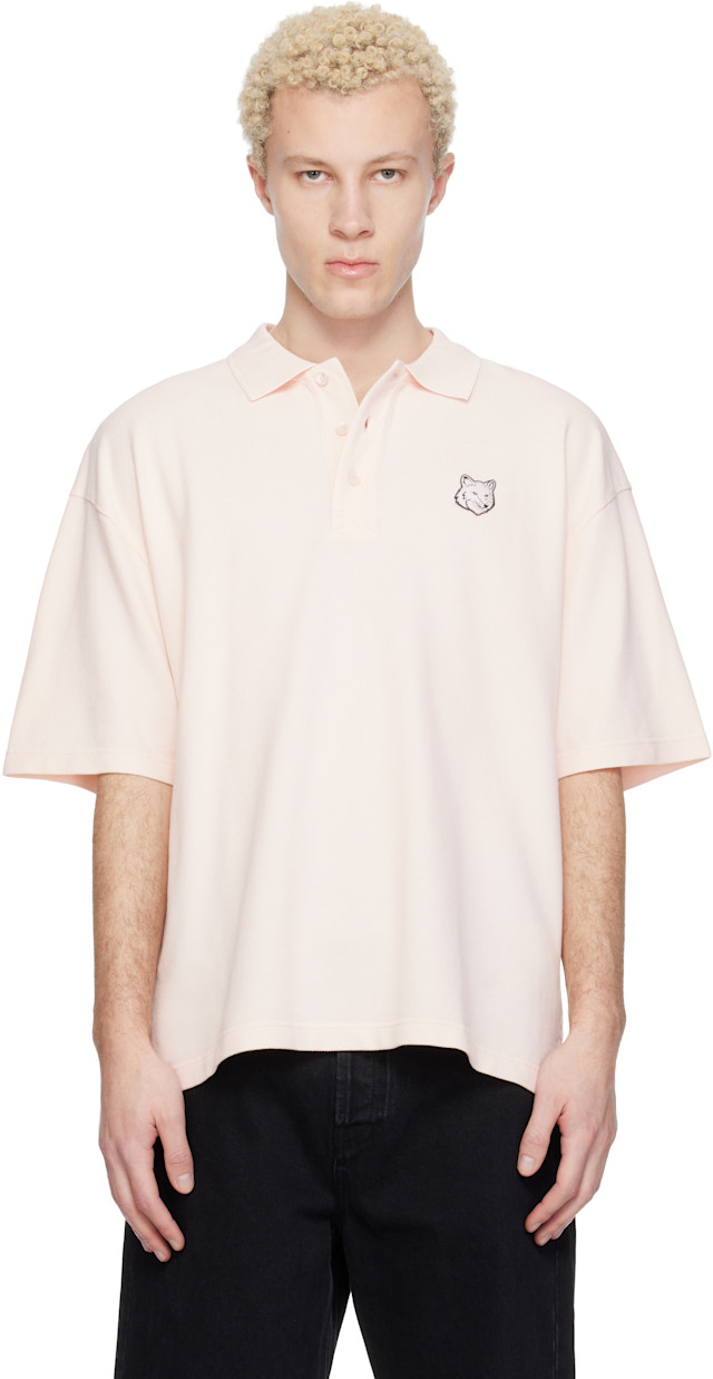 Maison Kitsuné: Pink Fox Head Oversize Polo | SSENSE Singapore