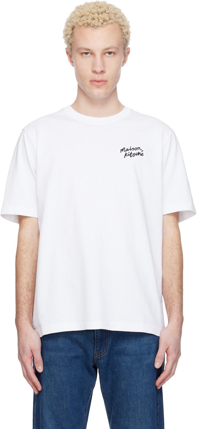 MAISON KITSUNE HANDWRITING COMFORT Tシャツ Maison Kitsuné: White 'Maison Kitsuné' Handwriting Comfort T-shirt