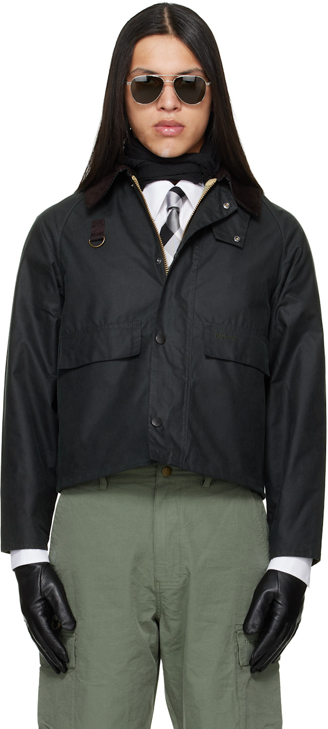 Barbour: Green Spey Slim Waxed Jacket | SSENSE