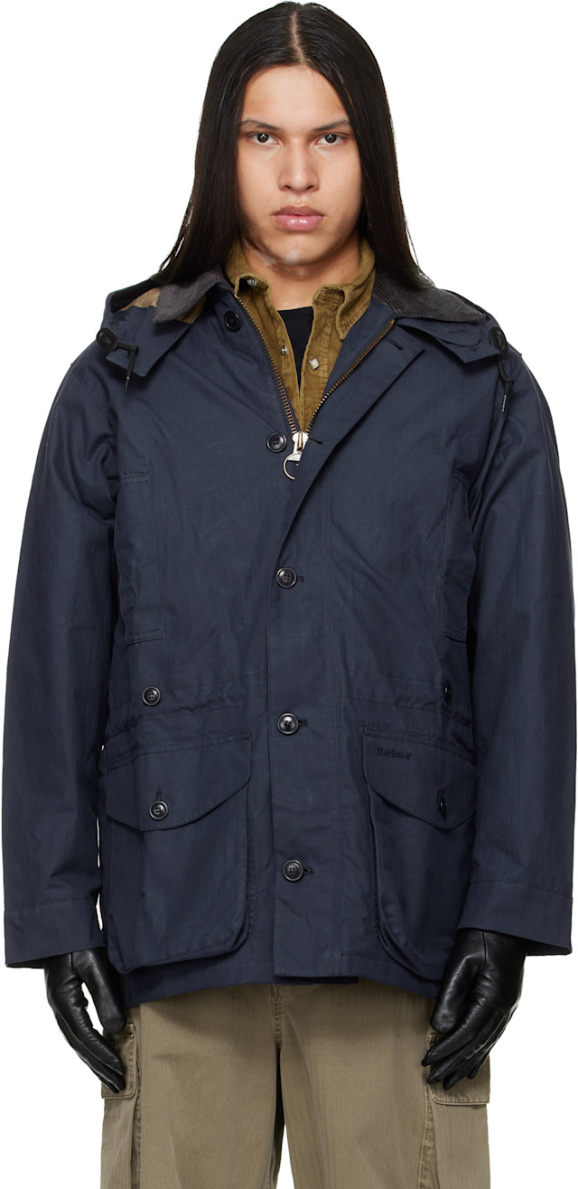 Barbour コットン フードジャケット 1101020 ネイビー M Barbour: ネイビー Endurance Casual ジャケット | SSENSE 日本