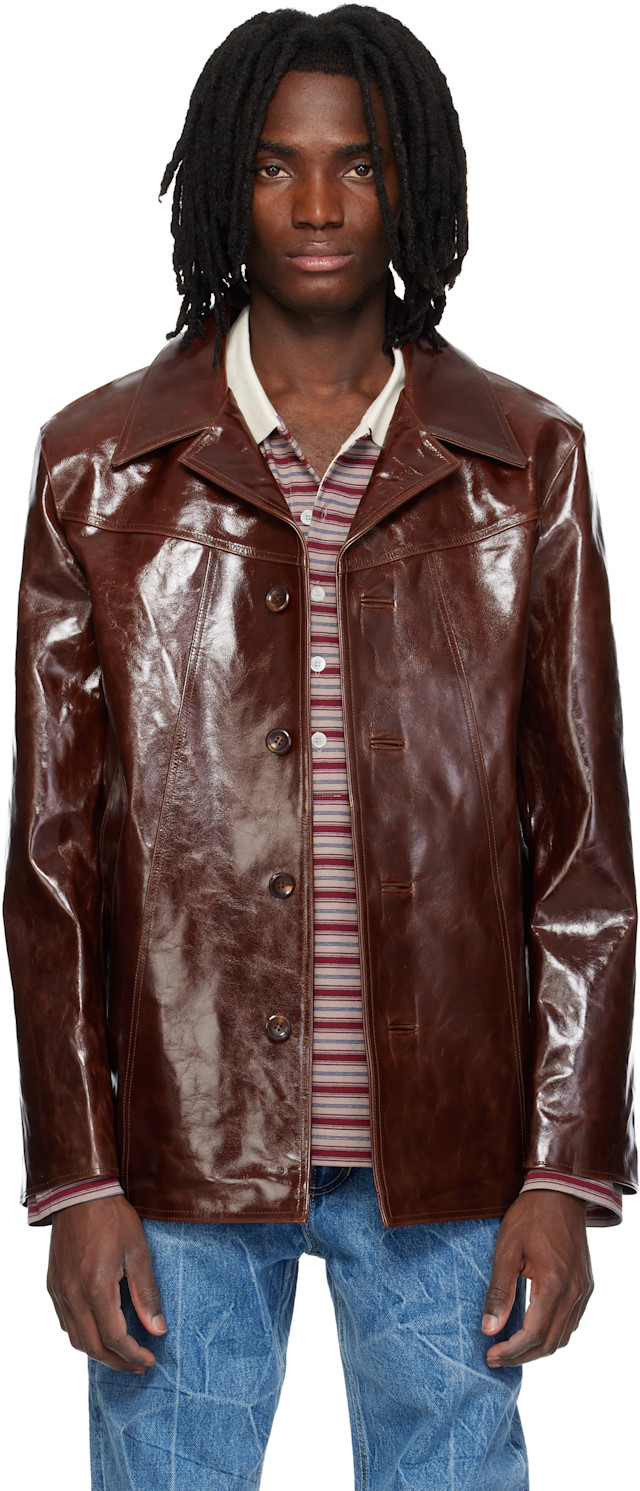 MMIC: Brown Boulevard Leather Coat | SSENSE