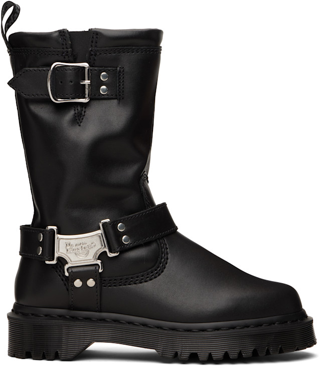 Dr. Martens: Black Anistone Hi Leather Biker Boots | SSENSE
