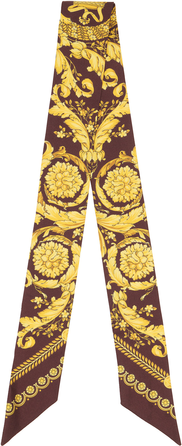 Versace: バーガンディ＆イエロー Printed Silk Twill Ribbon スカーフ