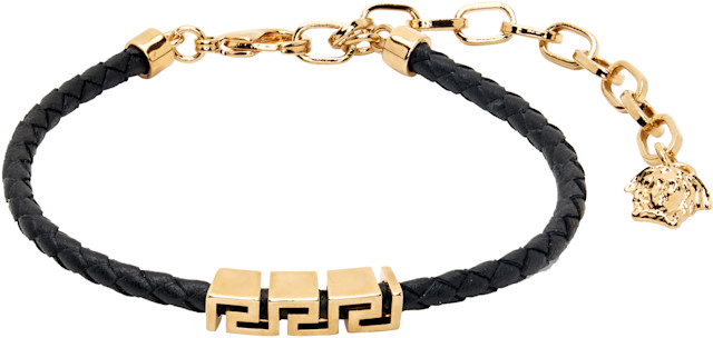 Versace: Greca Leather Bracelet | SSENSE