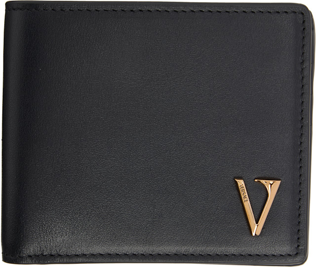 Versace: Black 'V' Bifold Wallet | SSENSE