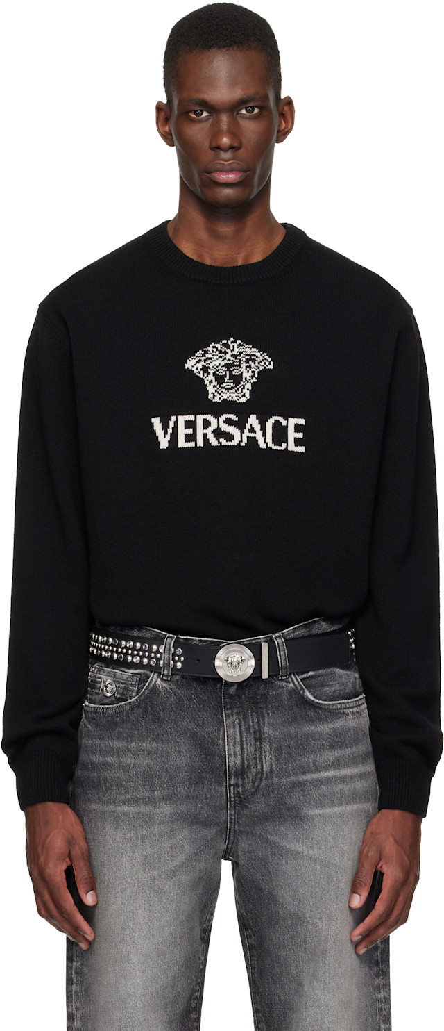 Versace: Black Intarsia Cashmere Knit Sweater | SSENSE