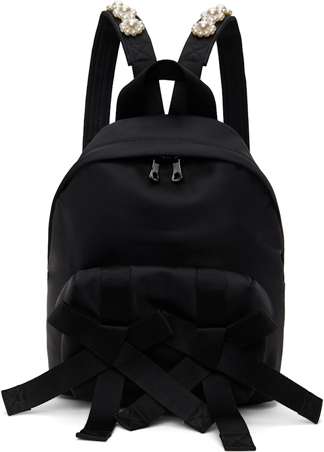 即完売☆ Simone Rocha x  ブラックリュック Simone Rocha: Black Beaded Utility Bow Backpack | SSENSE