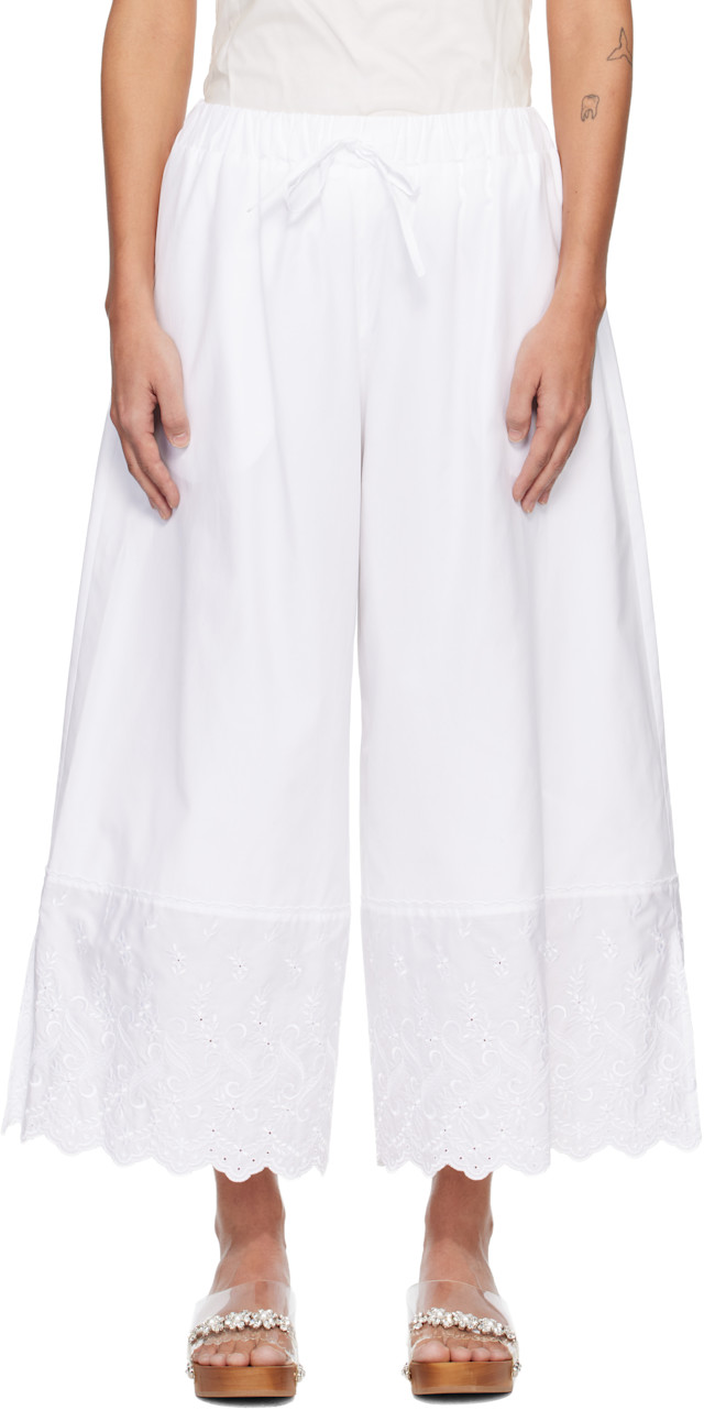 Simone Rocha レースパンツ　白　UK6 Simone Rocha: White Cropped Trim Easy Trousers | SSENSE