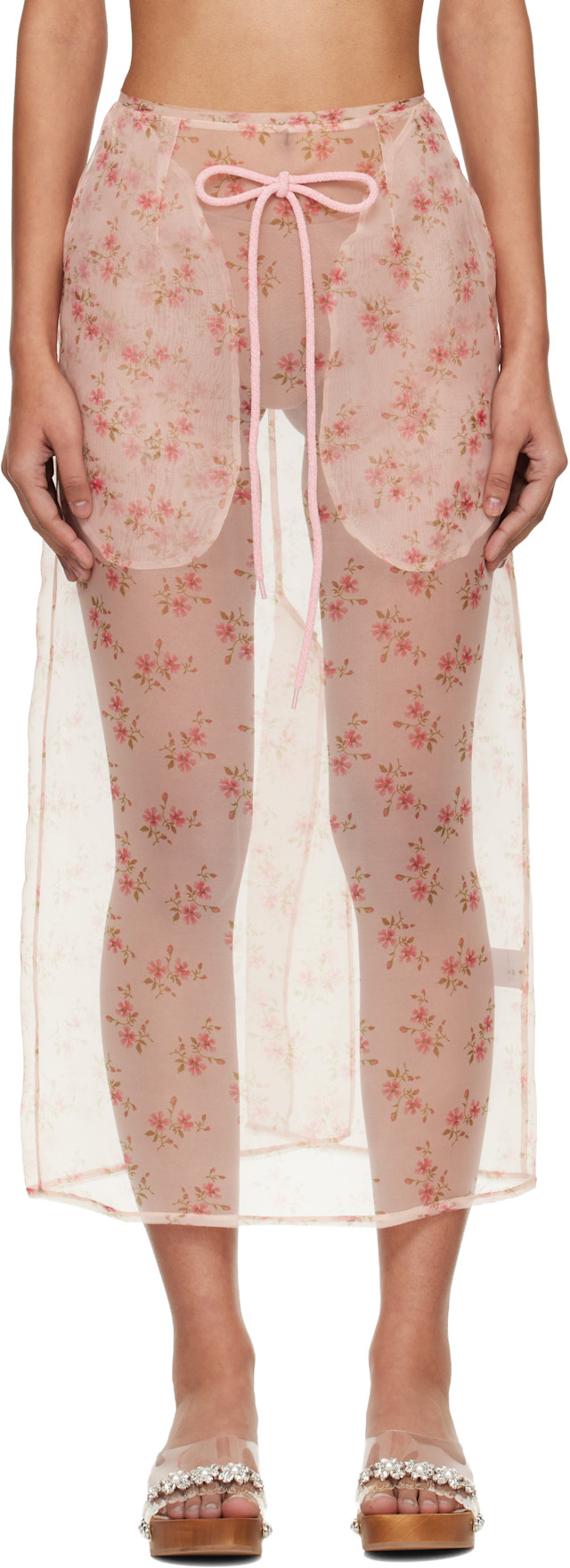 Simone Rocha: Pink Sheer Frayed Column Pencil Midi Skirt | SSENSE