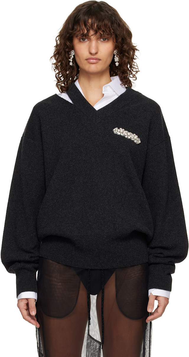 Simone Rocha: Gray Merino Seam Bite Sweater | SSENSE Taiwan