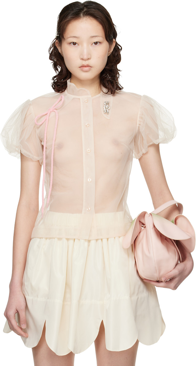 Simone Rocha: Off-White Embellished Sheer Offset Fragment Collar