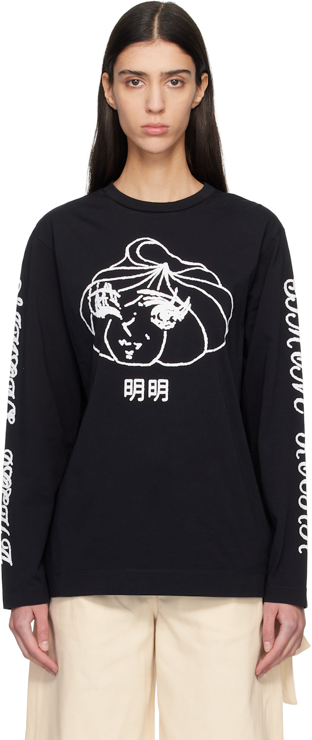 Simone Rocha: Black Dim Sum Logo Print Long Sleeve T-shirt | SSENSE