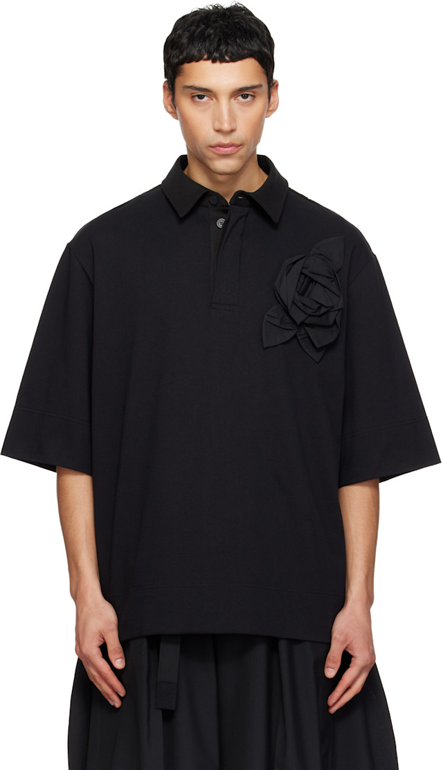 Simone Rocha: ブラック Pressed Rosette Rugby ジャージ ポロシャツ