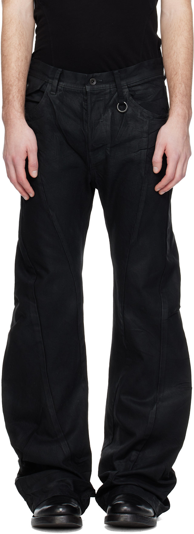 パンツ julius flared denim pants Julius: Black Bending Flare Jeans | SSENSE United Kingdom