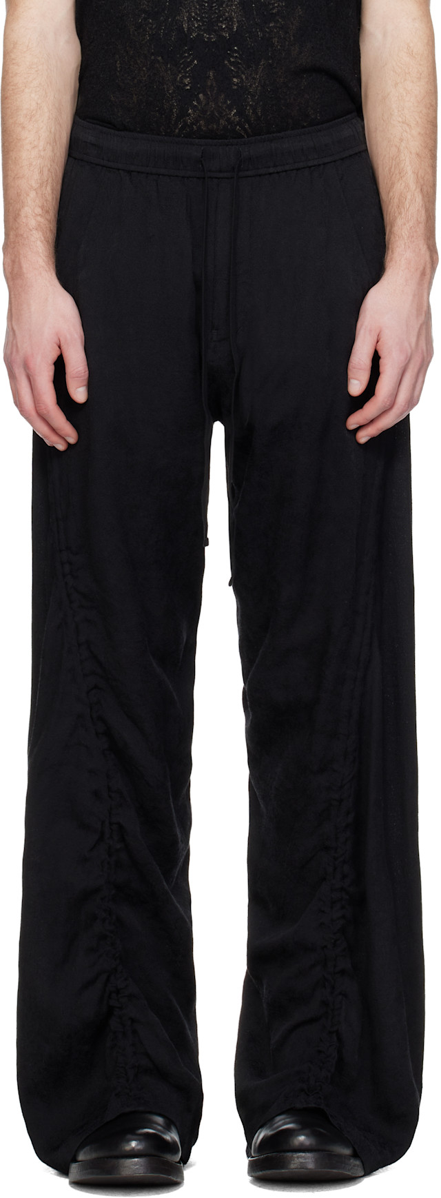 Julius: Black Flare Wide Trousers | SSENSE Singapore