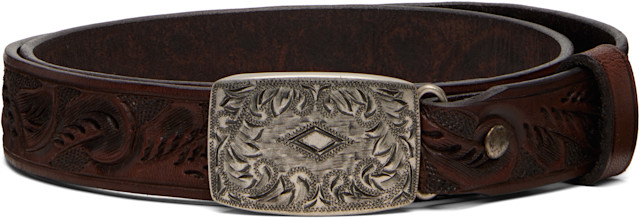 RRL: Tan Hand-Tooled Leather Belt | SSENSE Canada