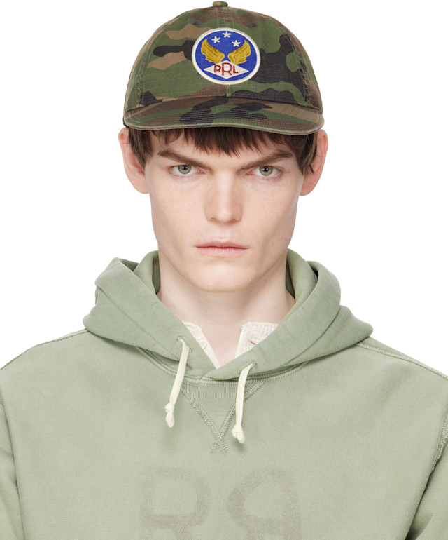 RRL: Khaki Winged-Logo Camo Ball Cap | SSENSE