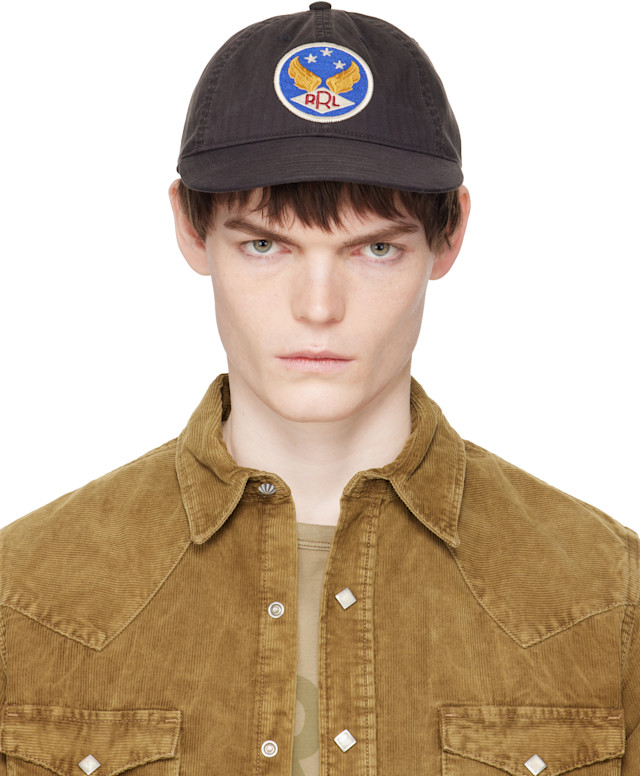 RRL: Black Winged-Logo Twill Ball Cap | SSENSE