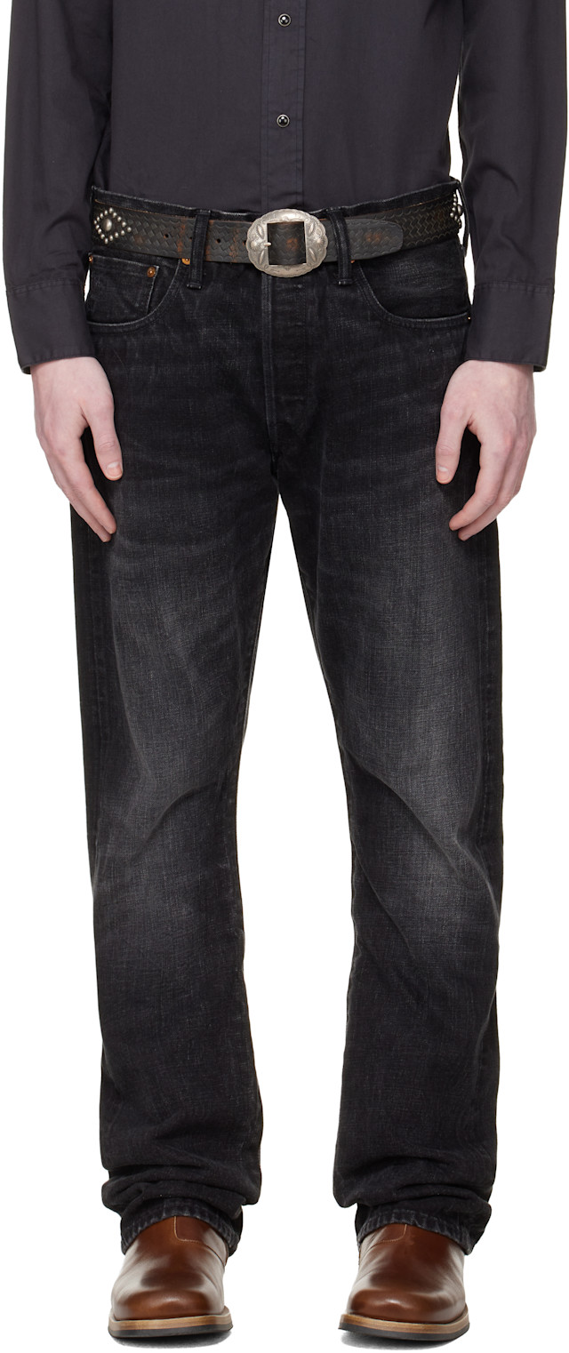 RRL: ブラック Slim Boot Distressed セルビッジジーンズ | SSENSE 日本