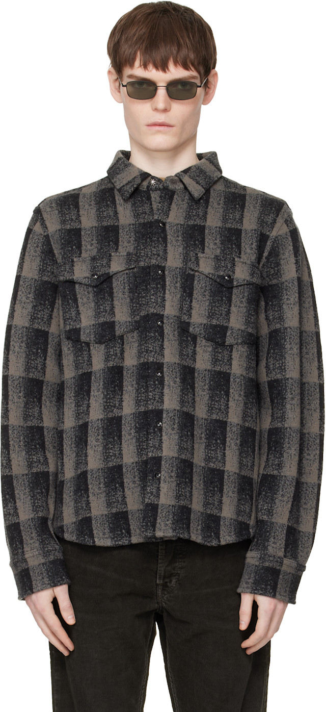 RRL: Gray Wool-Cashmere Western Overshirt | SSENSE