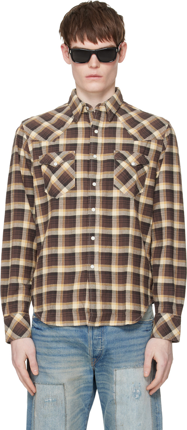 RRL: Brown & Beige Buffalo West Shirt | SSENSE