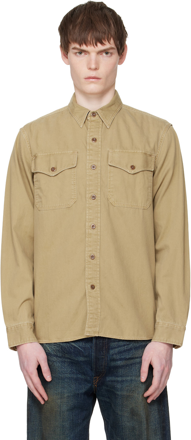 RRL: Beige Twill Officer's Work Shirt | SSENSE