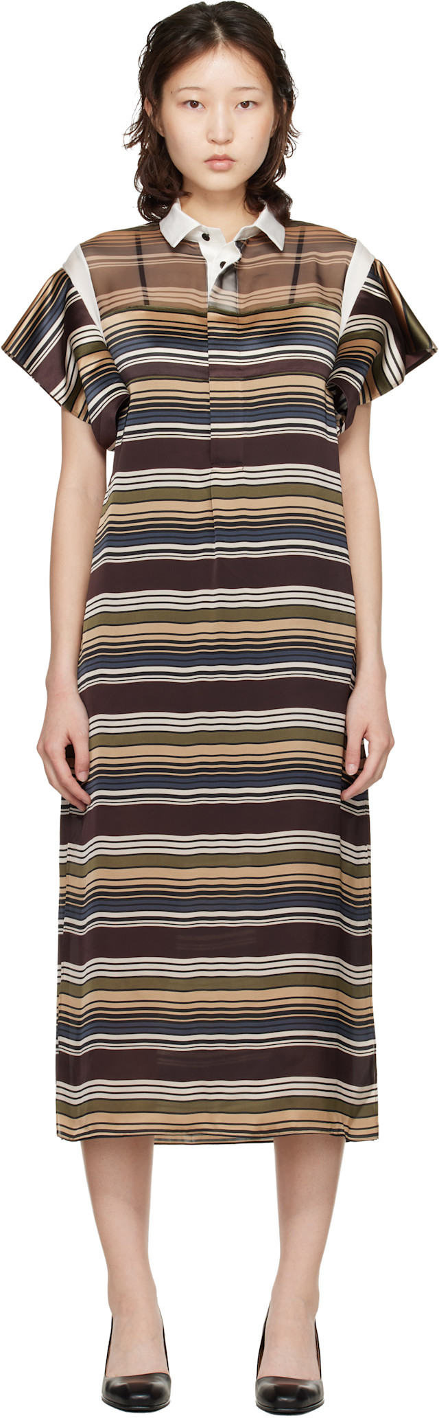 sacai: Multicolor Horizontal Stripe Midi Dress | SSENSE