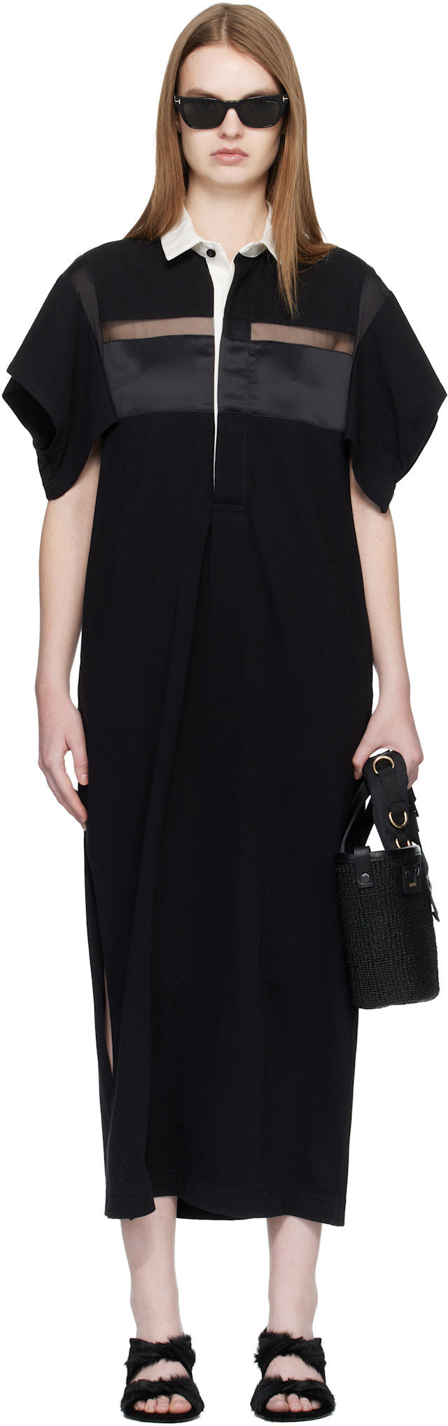 sacai: Black Cotton Jersey Midi Dress | SSENSE
