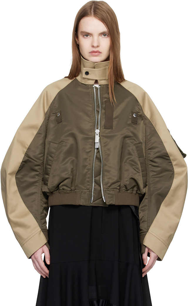 sacai: カーキ＆ベージュ チノ ツイル ボンバージャケット | SSENSE 日本