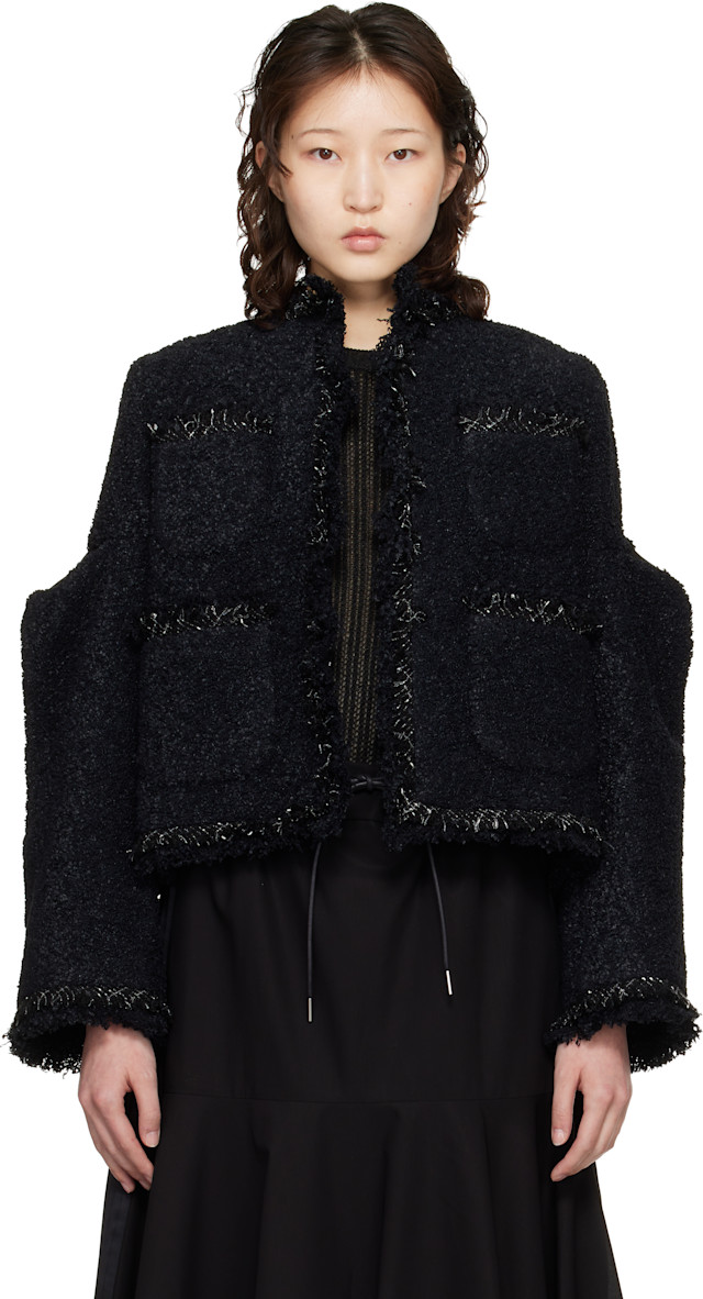 sacai: Black Tweed Jacket | SSENSE