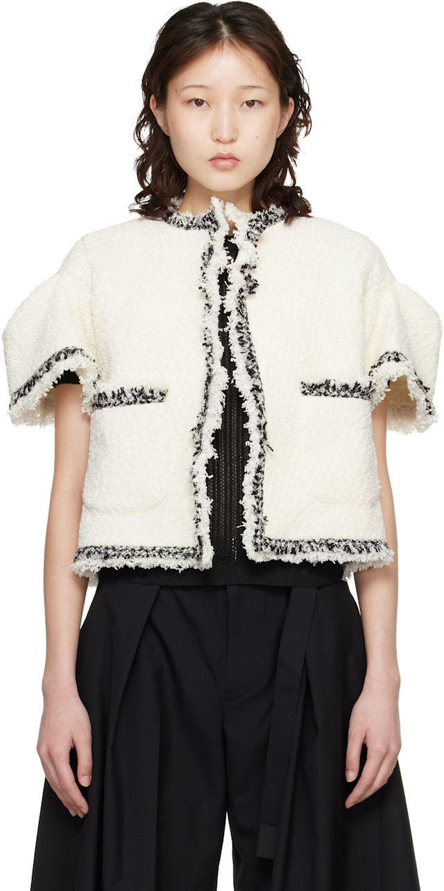 定価15万 sacai 22SS フレアツイードジャケット オフホワイト sacai: オフホワイト ツイードジャケット | SSENSE 日本