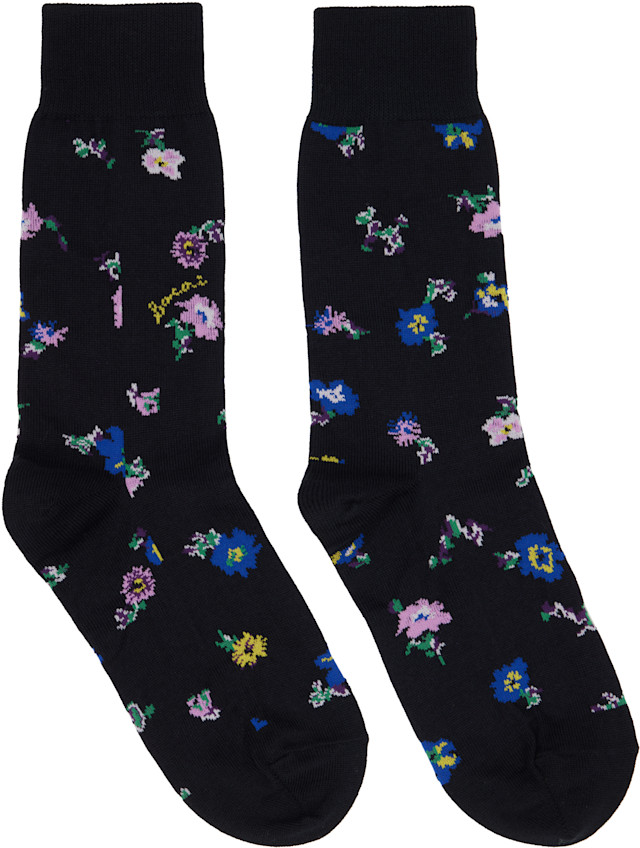 sacai×SUNSURF ・sacai / ソックス 靴下 2足セット sacai: ブラック フローラル ソックス | SSENSE 日本