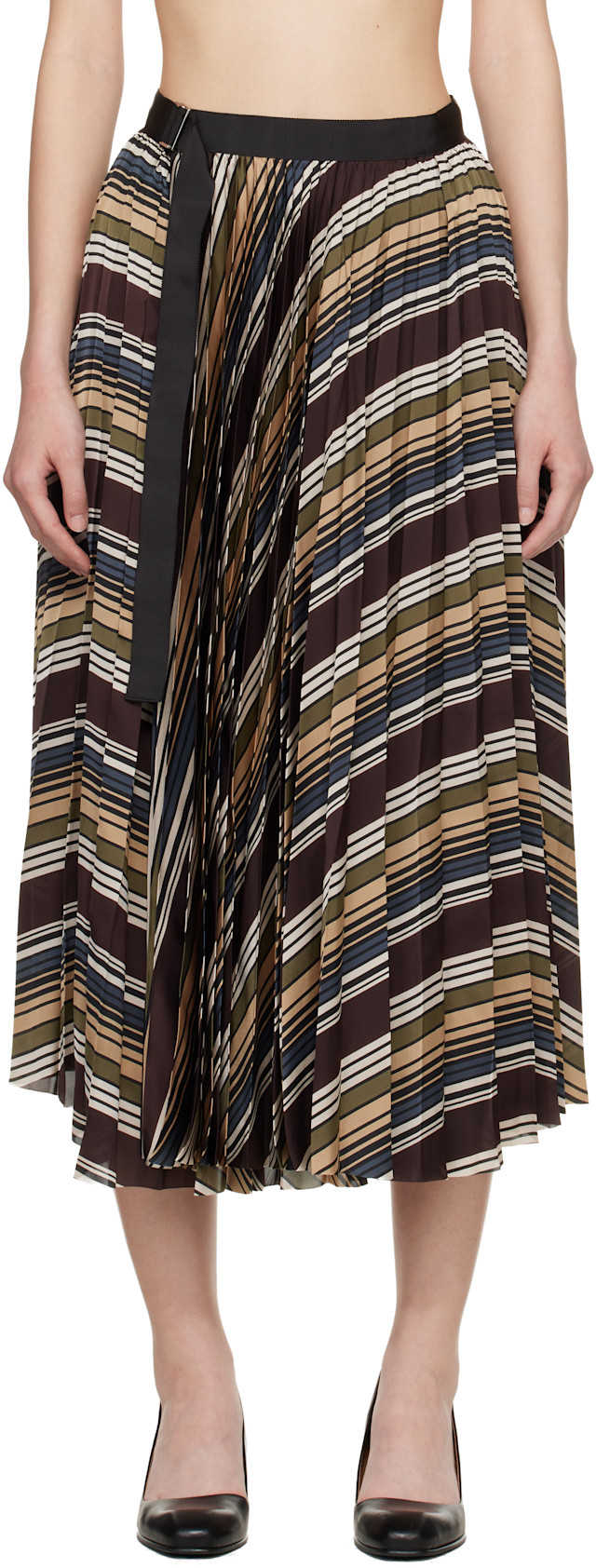 sacai: Multicolor Horizontal Stripe Midi Skirt | SSENSE