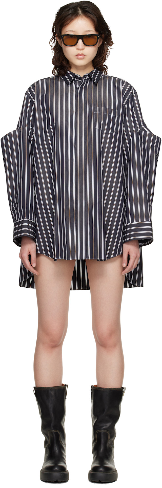 sacai: Navy Poplin Shirt Minidress | SSENSE