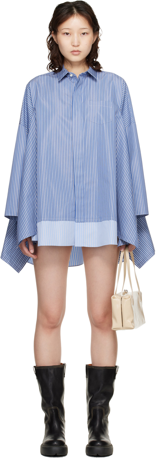 sacai: ブルー ポプリン シャツ ミニワンピース | SSENSE 日本