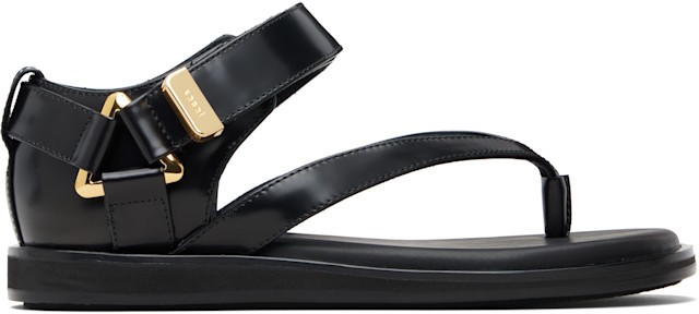 sacai メタルバックル サンダル ブラック 23cm sacai: ブラック Belted ビーチサンダル | SSENSE 日本