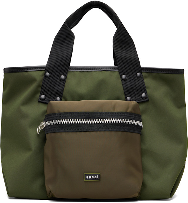 sacai: Khaki Medium Pocket Tote | SSENSE
