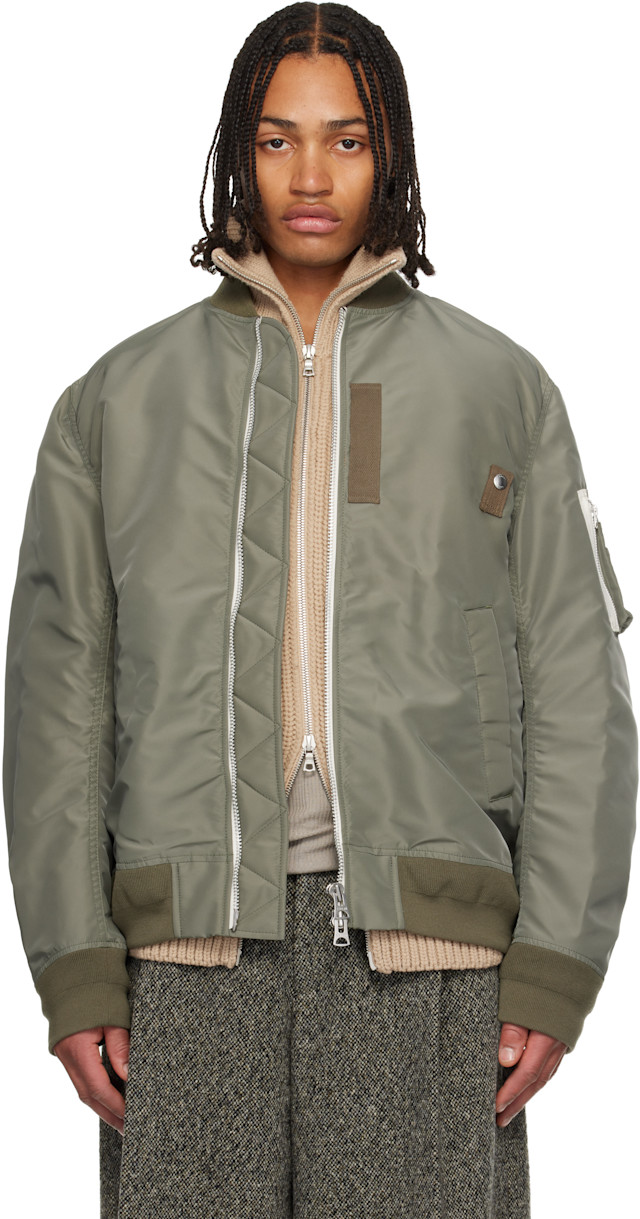 sacai/ナイロンツイルウールメルトンブルゾン/ボンバージャケット/サイズ1 sacai: カーキ ナイロンツイル ブルゾン ボンバージャケット | SSENSE 日本
