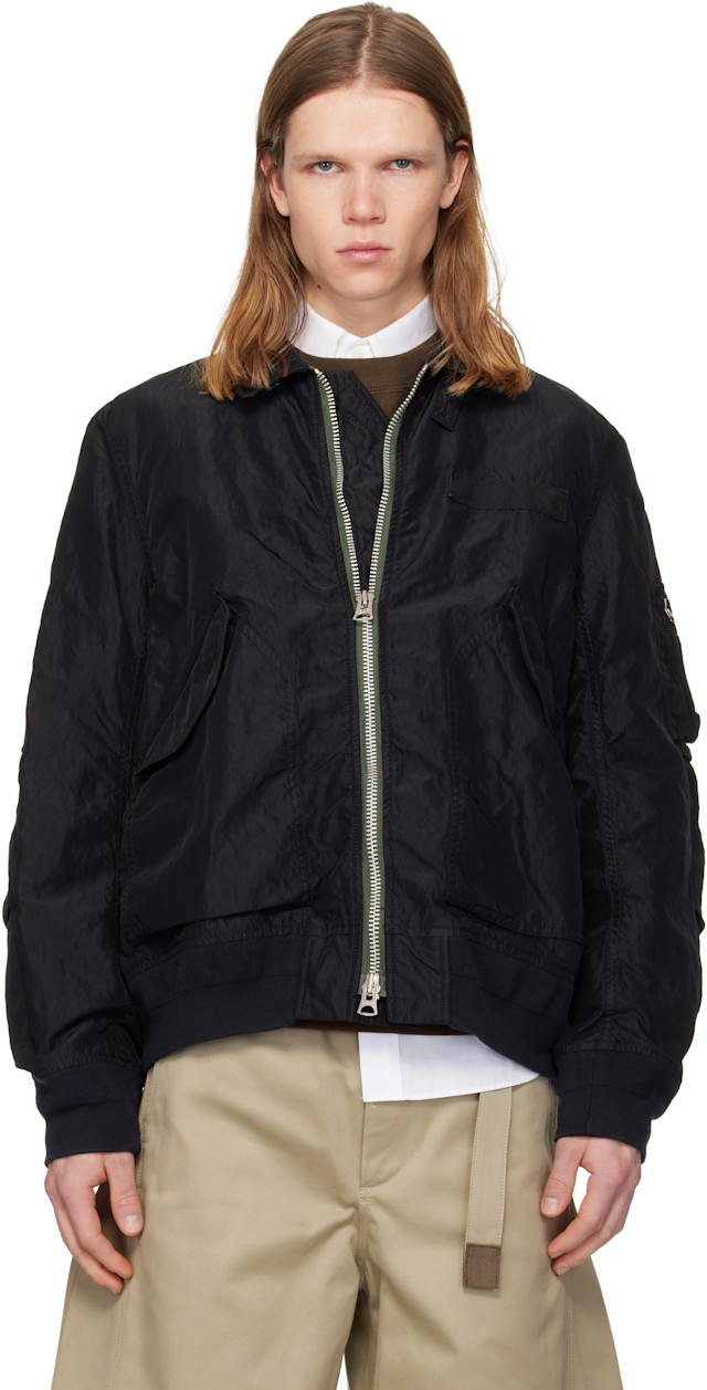 sacai: ブラック Treated Nylon Twill ブルゾン ボンバージャケット sacai: ブラック Treated Nylon Twill ブルゾン ボンバージャケット