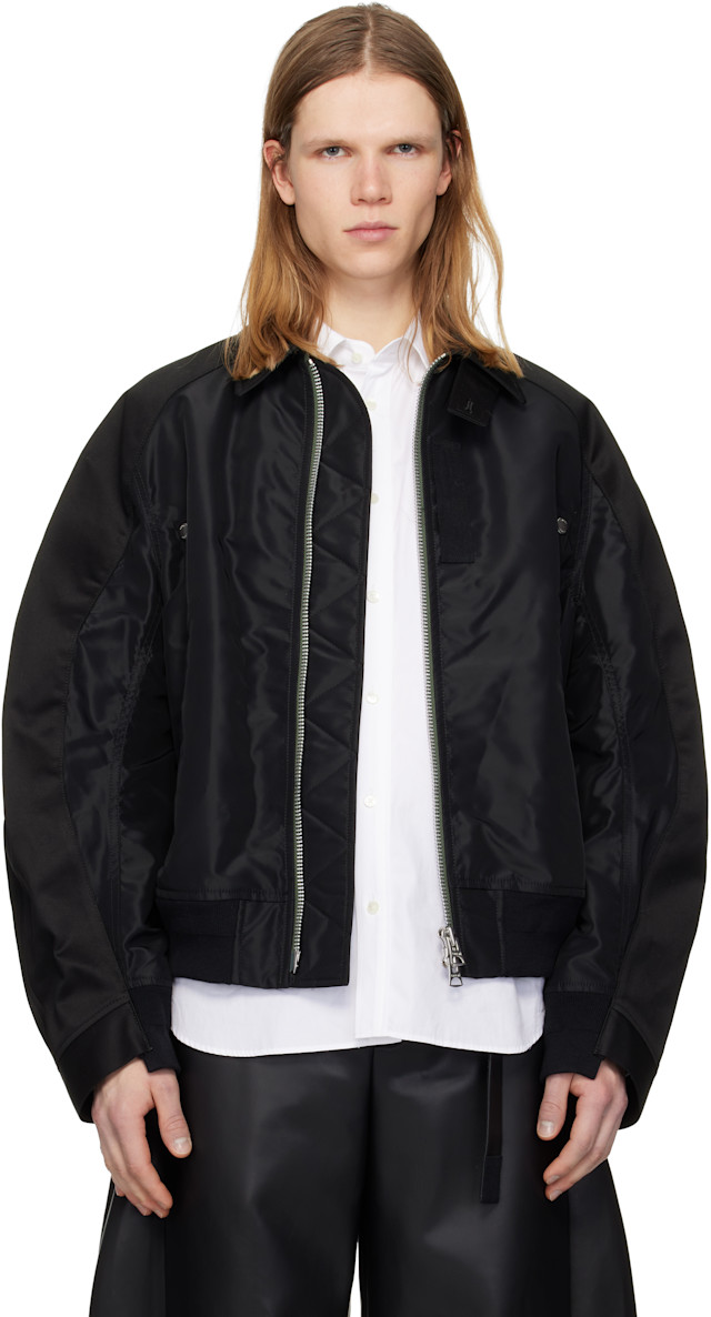 Scye サイ Nylon Cotton Bomber Jacket sacai: Black Cotton Chino & Nylon Twill Bomber Jacket | SSENSE Canada