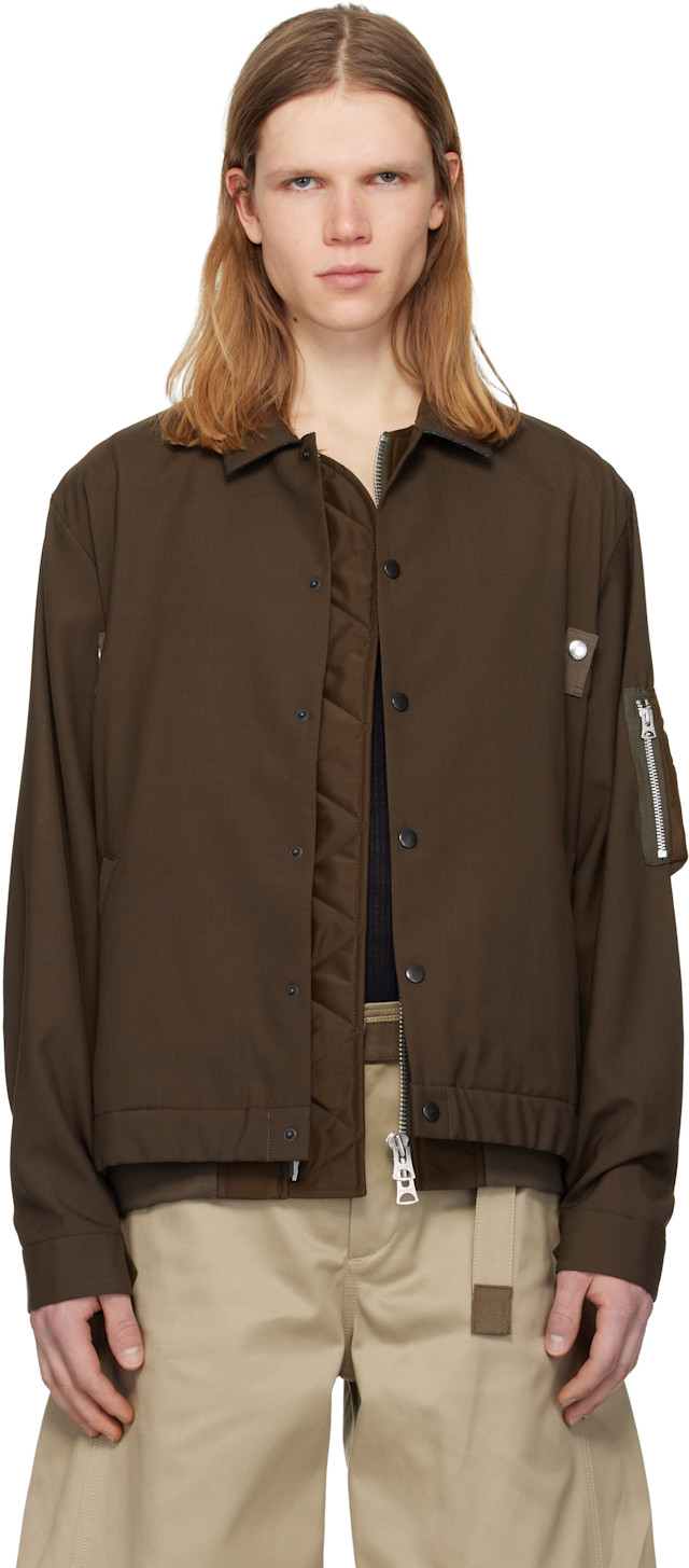 sacai: ブラウン Suiting & Nylon Twill ボンバージャケット | SSENSE 日本